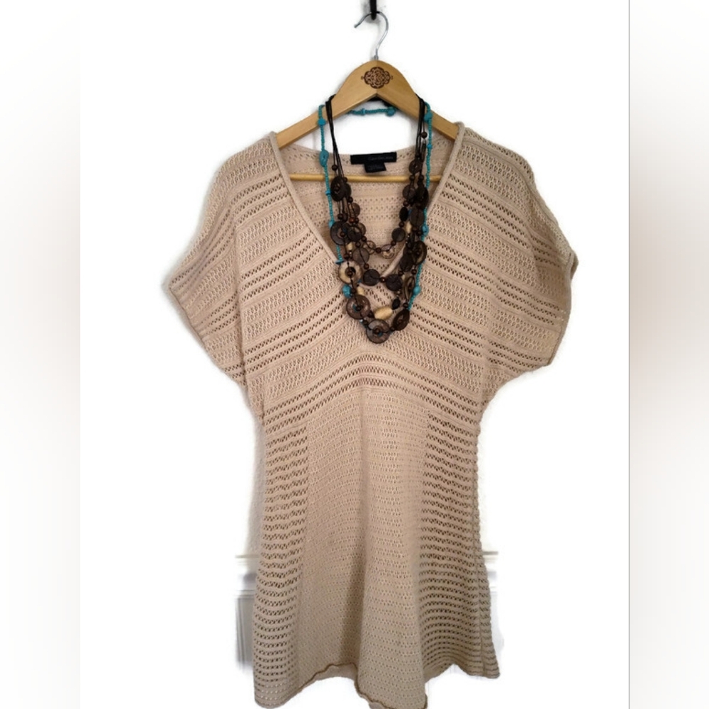 Calvin Klein Jeans Womens Nude Vanilla Crochet Design Top Size Large